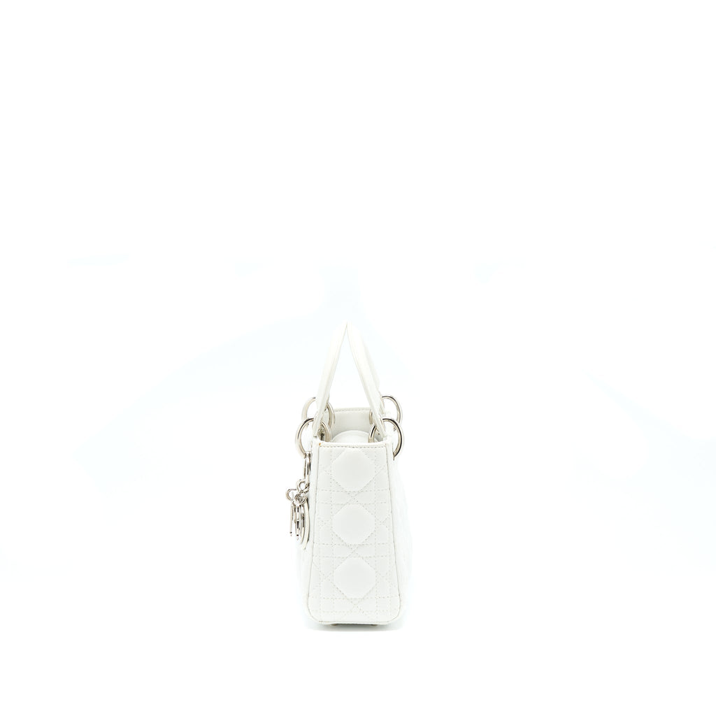 DIOR MINI LADY DIOR LAMBSKIN WHITE SHW