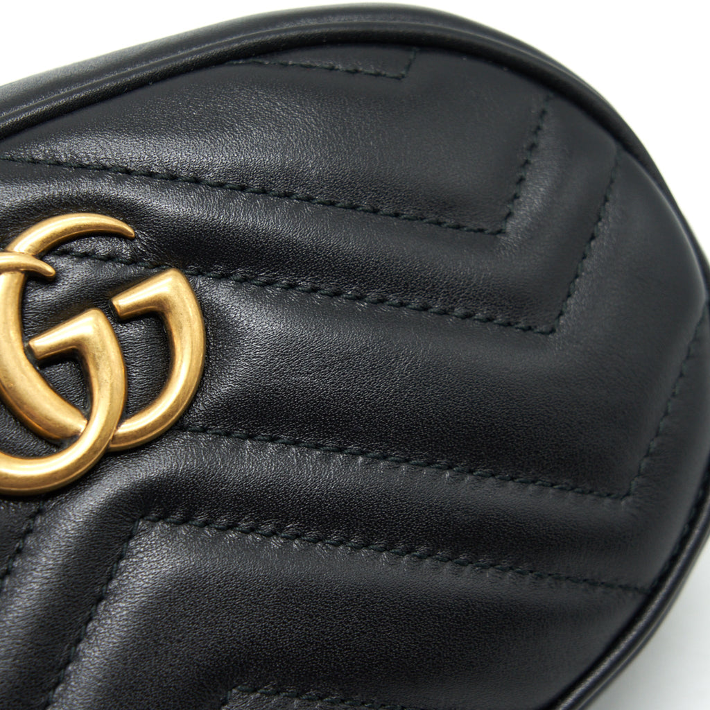 GUCCI GG MARMONT MATELASSE BELT BAG BLACK GHW