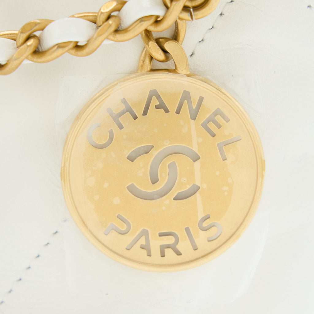 CHANEL MINI 22 BAG SHINY CALFSKIN WHITE BRUSHED GHW (MICROCHIP)