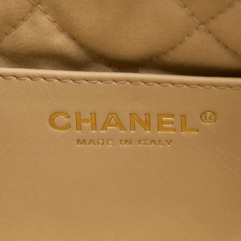 CHANEL MINI 22 BAG SHINY CALFSKIN WHITE BRUSHED GHW (MICROCHIP)