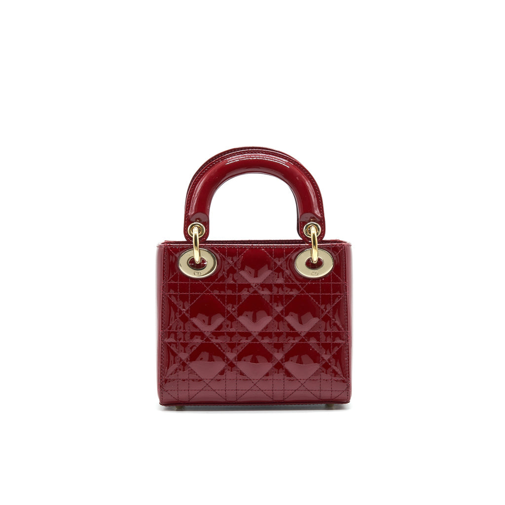 DIOR MINI LADY DIOR PATENT LEATHER RED WITH GHW