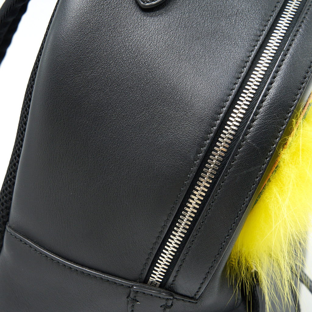 FENDI MONSTER BACKPACK IN BLACK WITH YELLOW FUR