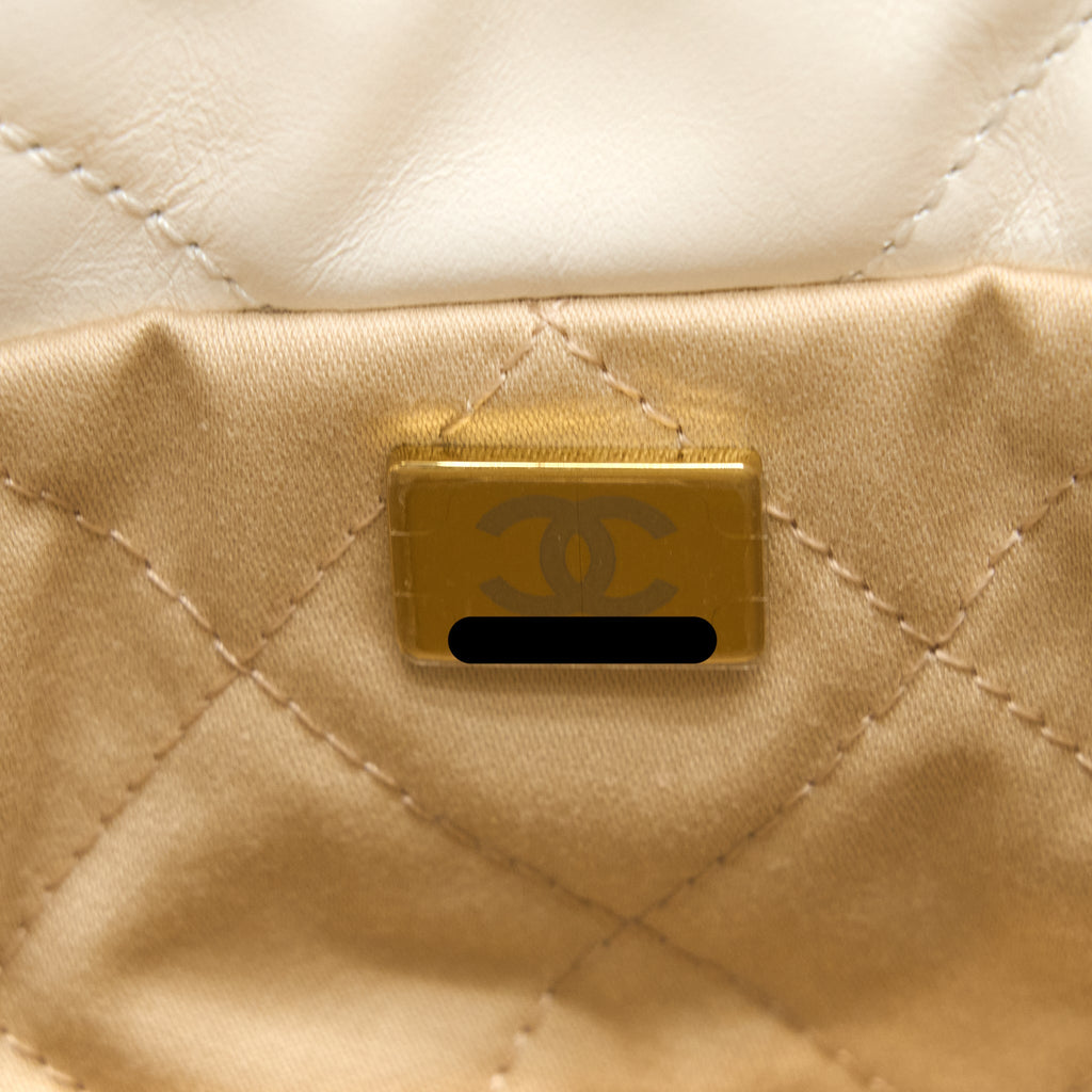 CHANEL MINI 22 BAG SHINY CALFSKIN WHITE BRUSHED GHW (MICROCHIP)