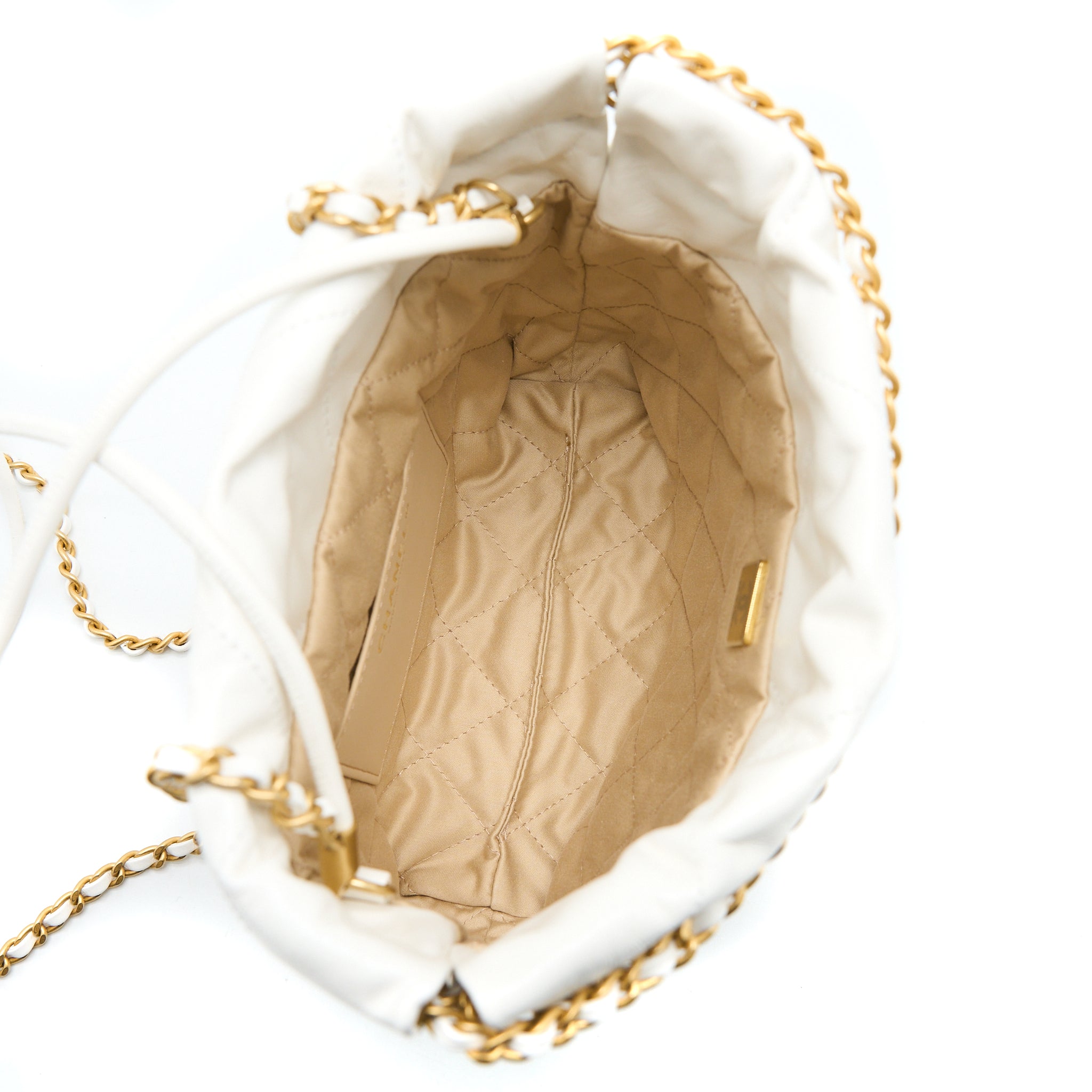 CHANEL MINI 22 BAG SHINY CALFSKIN WHITE BRUSHED GHW (MICROCHIP)