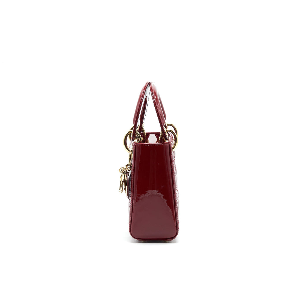 DIOR MINI LADY DIOR PATENT LEATHER RED WITH GHW