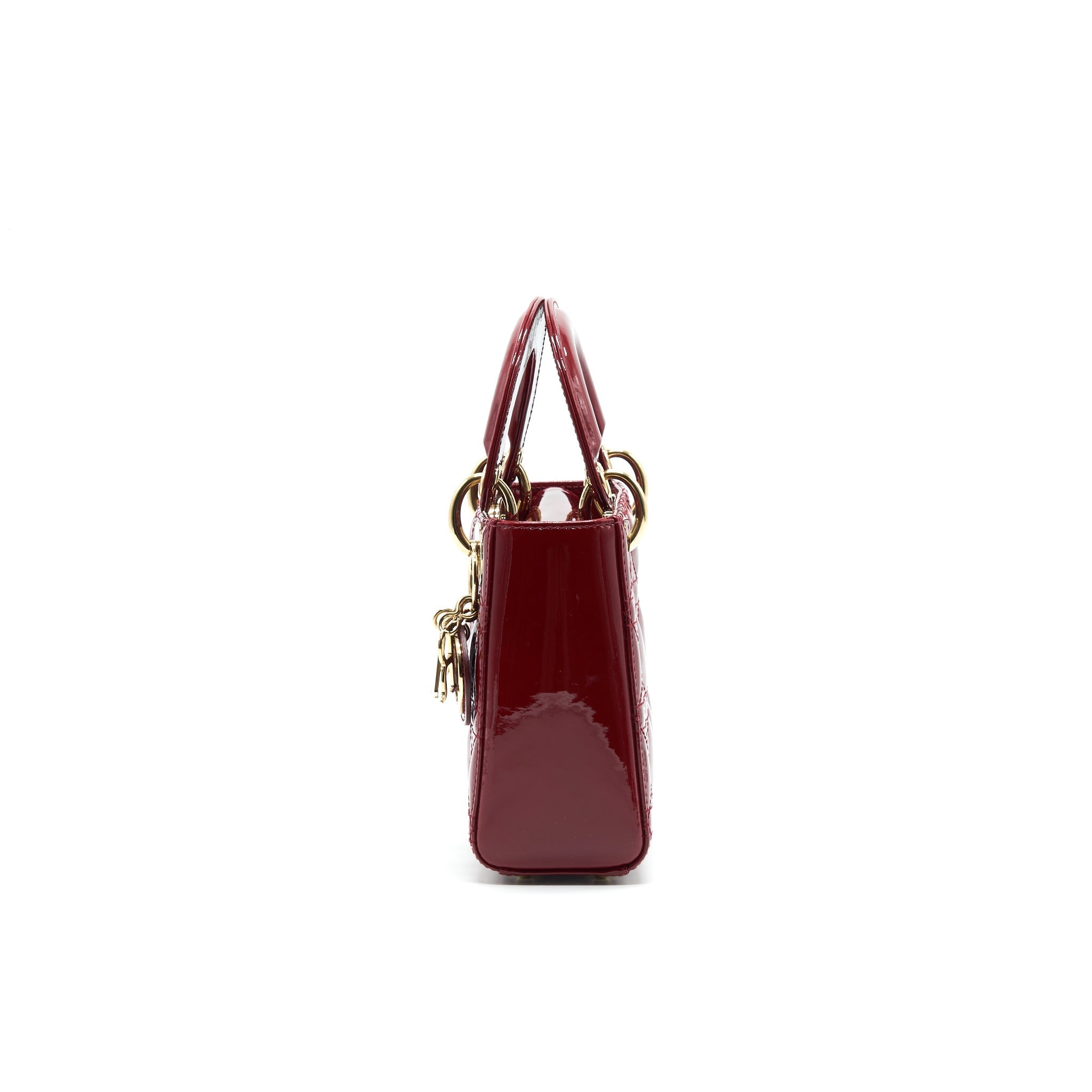 DIOR MINI LADY DIOR PATENT LEATHER RED WITH GHW