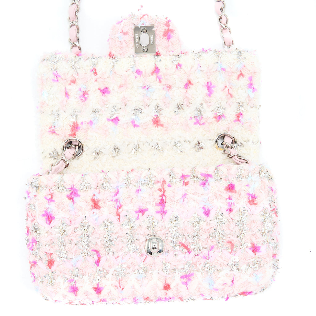 CHANEL SEASONAL MINI RECTANGULAR FLAP BAG TWEED PINK/MULTICOLOUR SHW