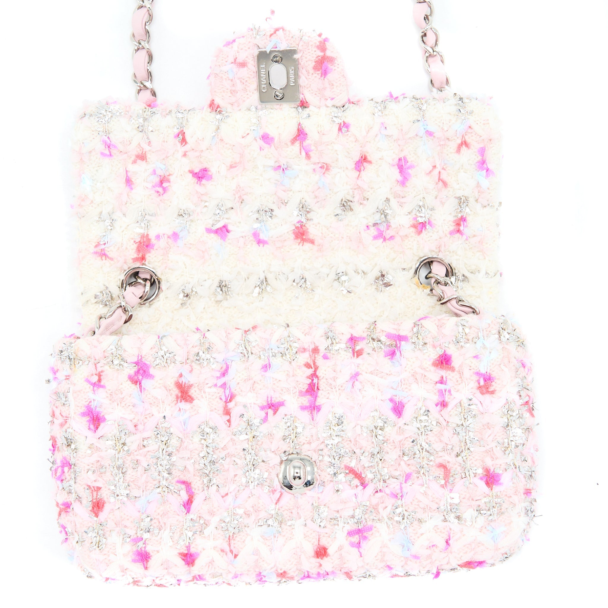 CHANEL SEASONAL MINI RECTANGULAR FLAP BAG TWEED PINK/MULTICOLOUR SHW