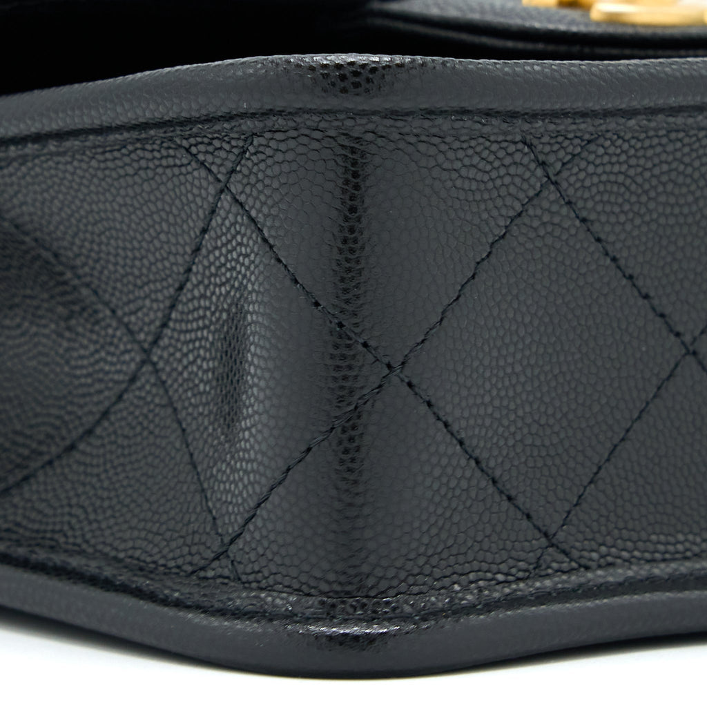 CHANEL 22K TOP HANDLE MESSENGER BAG CAVIAR BLACK BRUSHED GHW(MICROCHIP)