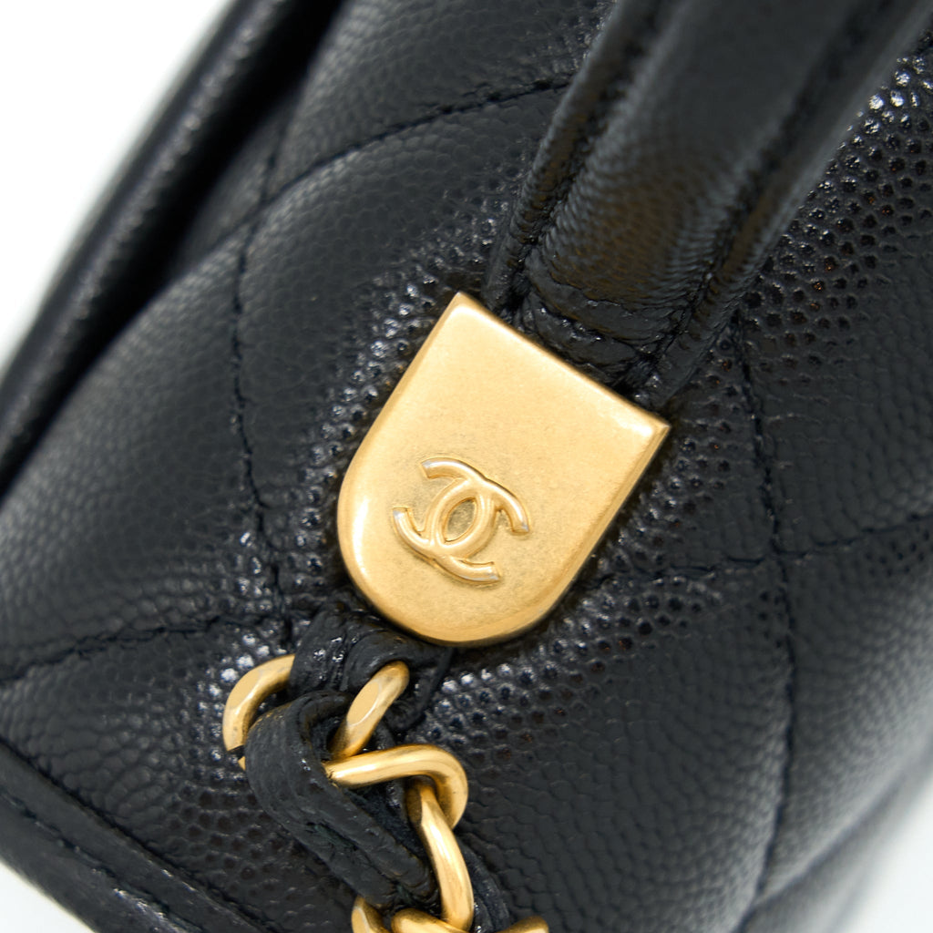 CHANEL 22K TOP HANDLE MESSENGER BAG CAVIAR BLACK BRUSHED GHW(MICROCHIP)