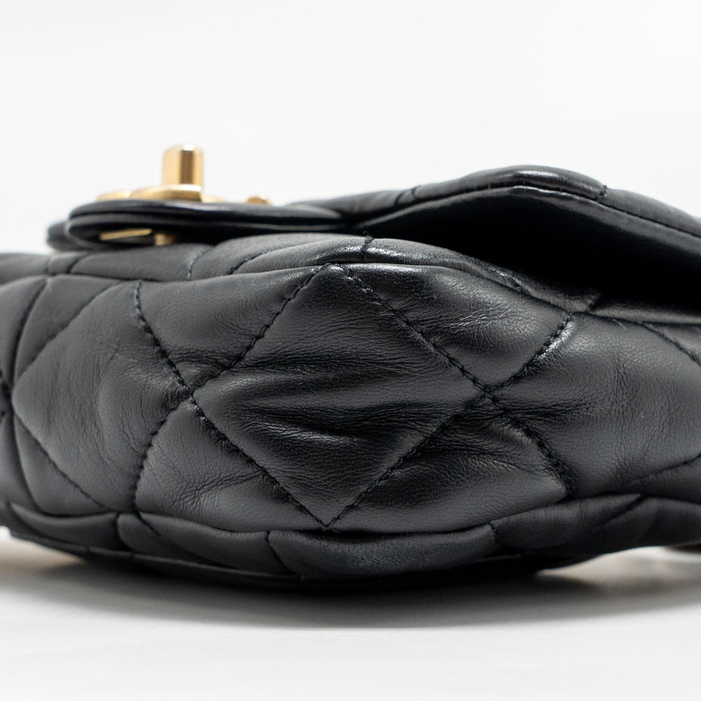 CHANEL 22S GIANT CHAIN MINI FLAP BAG LAMBSKIN BLACK BRUSHED GHW (MICROCHIP)