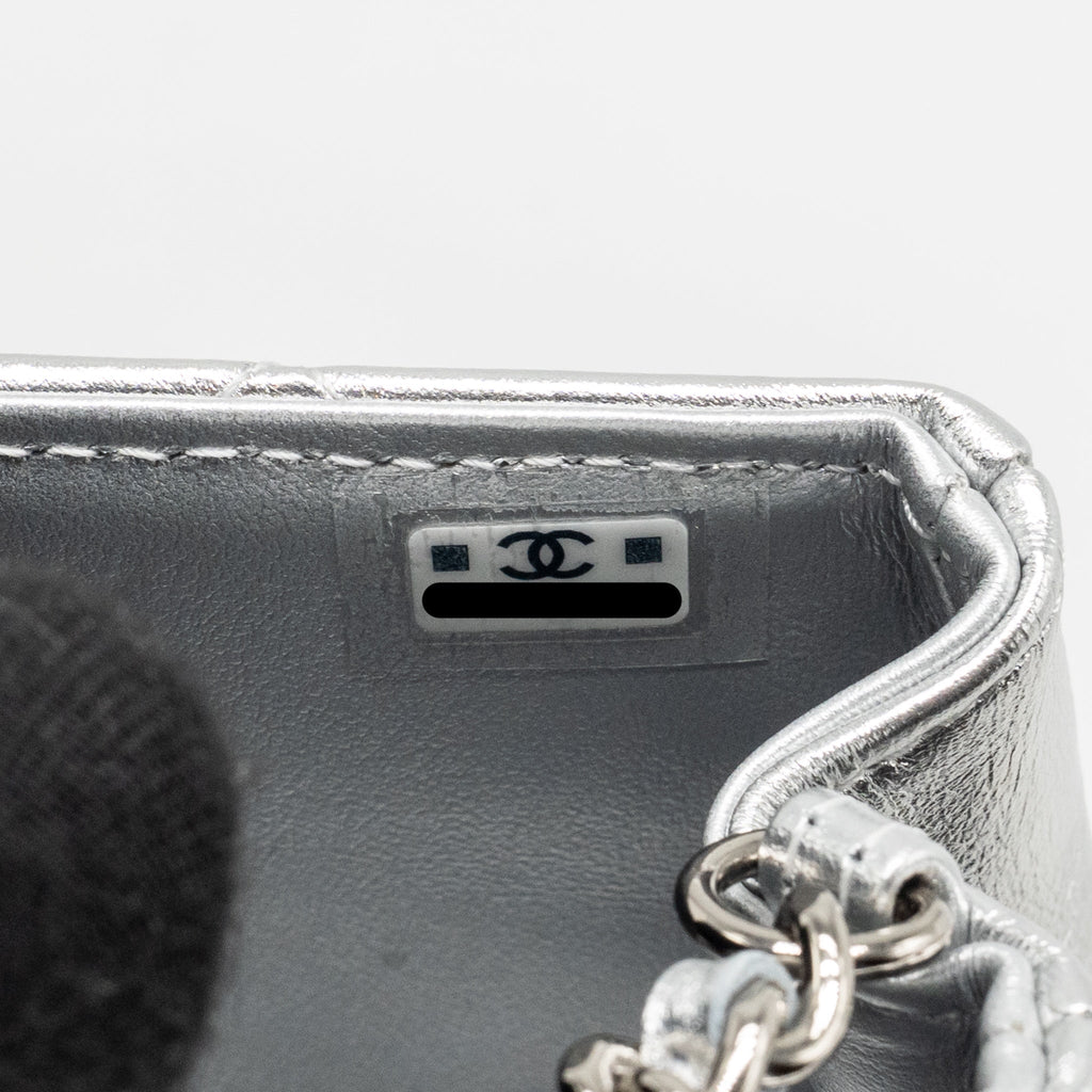 CHANEL 25S O-PHONE HOLDER WITH CHAIN CALFSKIN SILVER SHW(MICROCHIP)