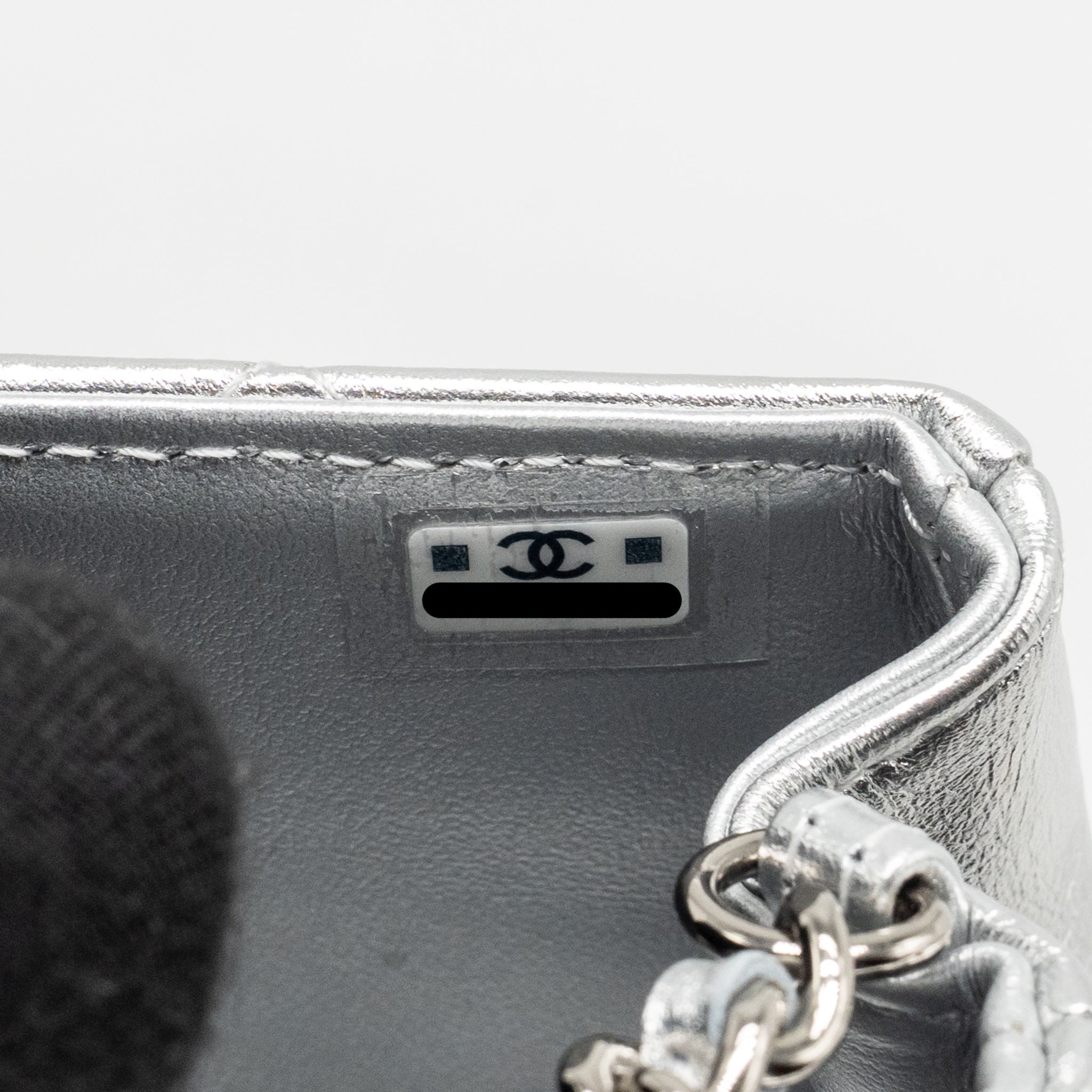 CHANEL 25S O-PHONE HOLDER WITH CHAIN CALFSKIN SILVER SHW(MICROCHIP)