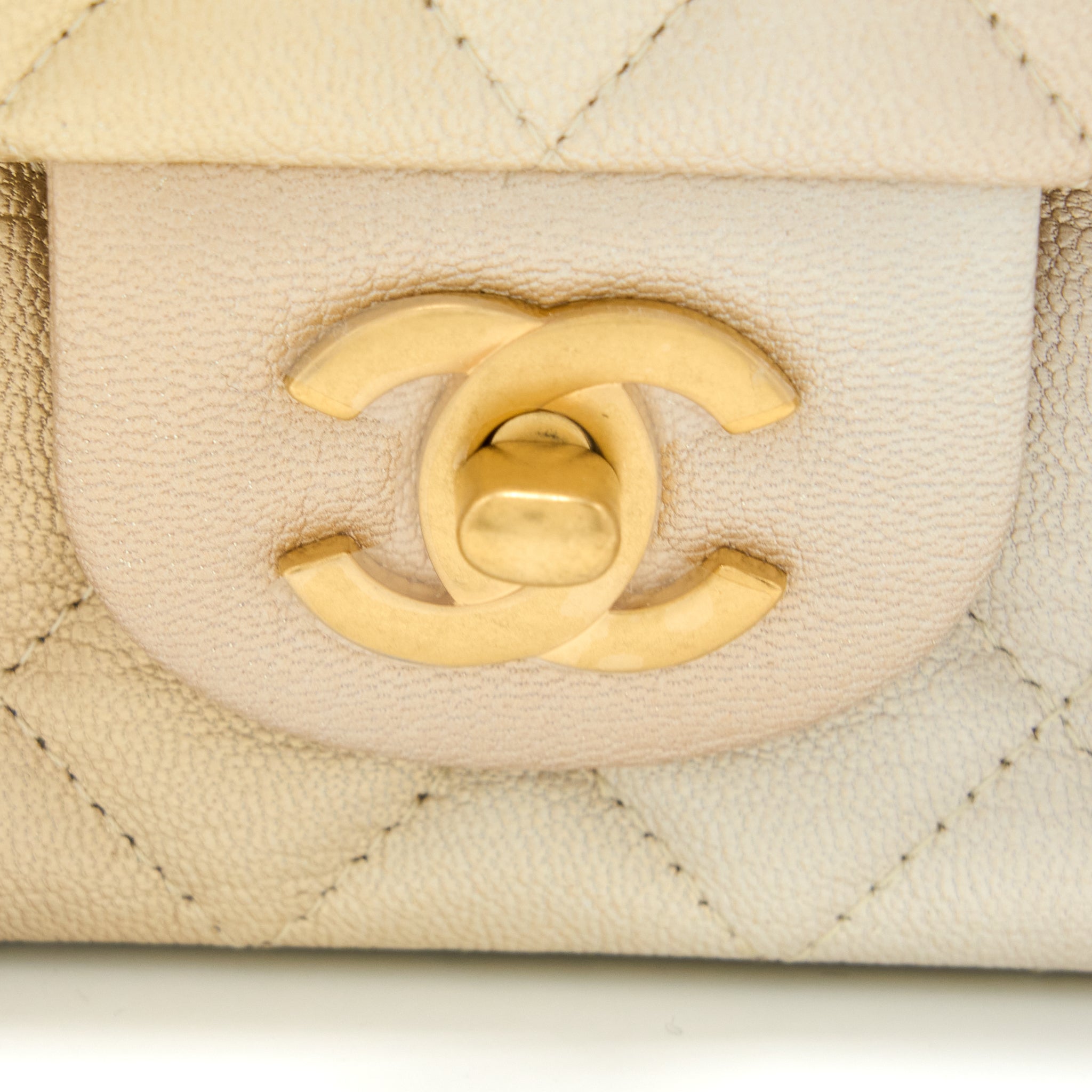 CHANEL 22C MINI RECTANGULAR FLAG BAG GOATSKIN OMBRE BEIGE BRUSHED GHW (MICROCHIP)