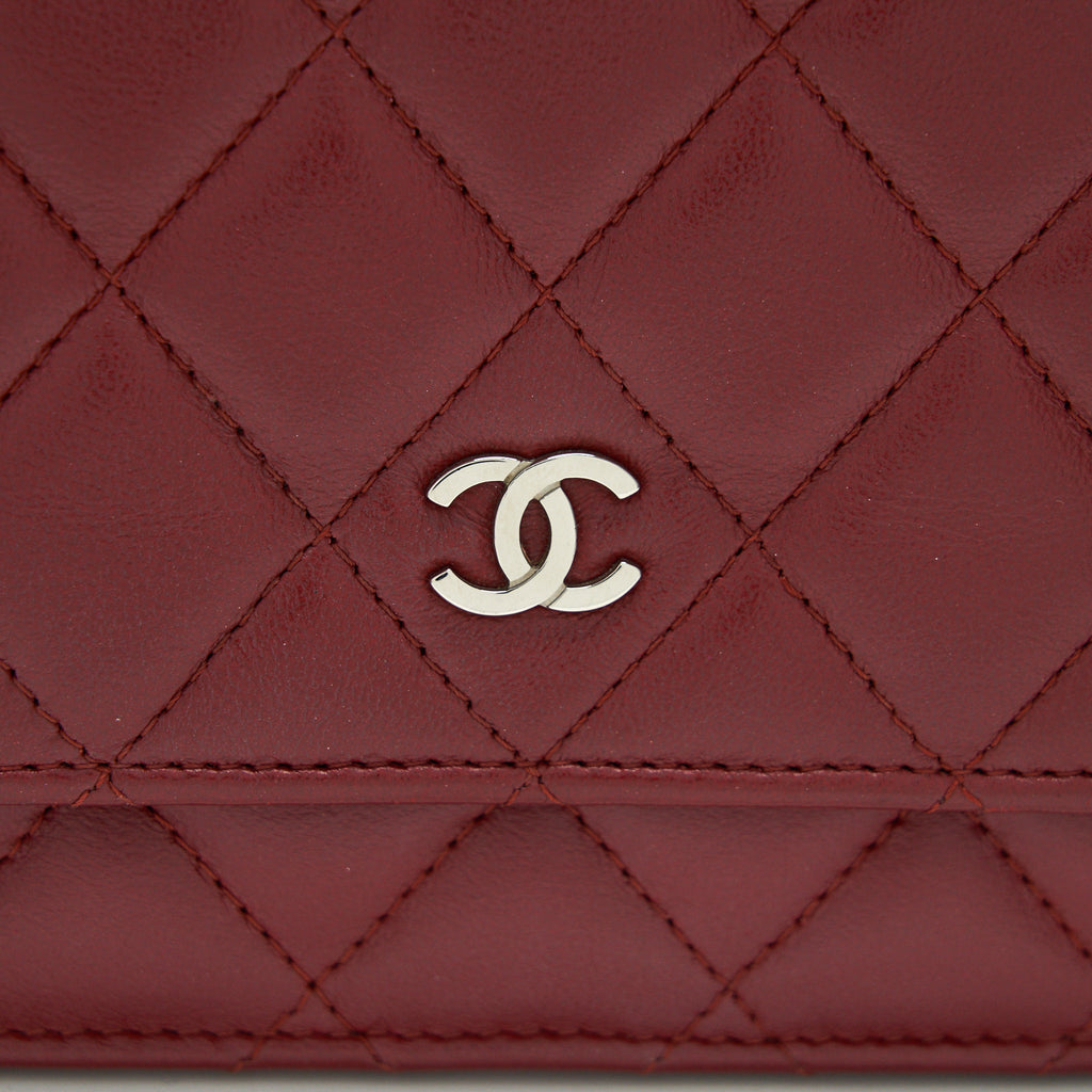 CHANEL CLASSIC WALLET ON CHAIN LAMBSKIN DARK RED SHW