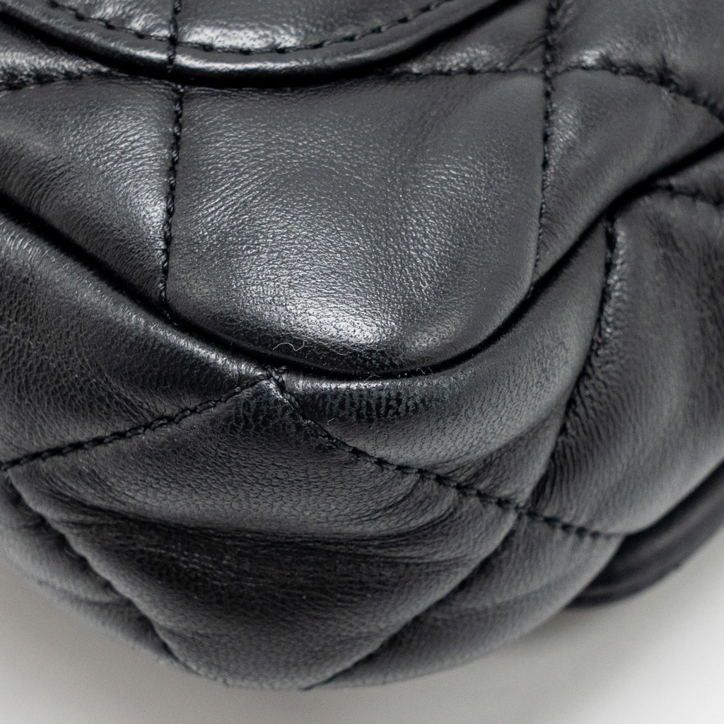 CHANEL 22S GIANT CHAIN MINI FLAP BAG LAMBSKIN BLACK BRUSHED GHW (MICROCHIP)