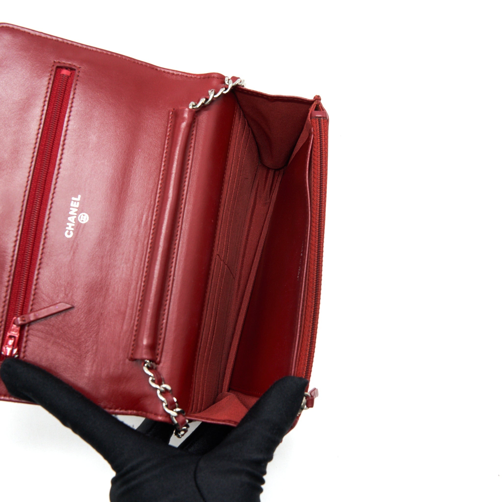 CHANEL CLASSIC WALLET ON CHAIN LAMBSKIN DARK RED SHW