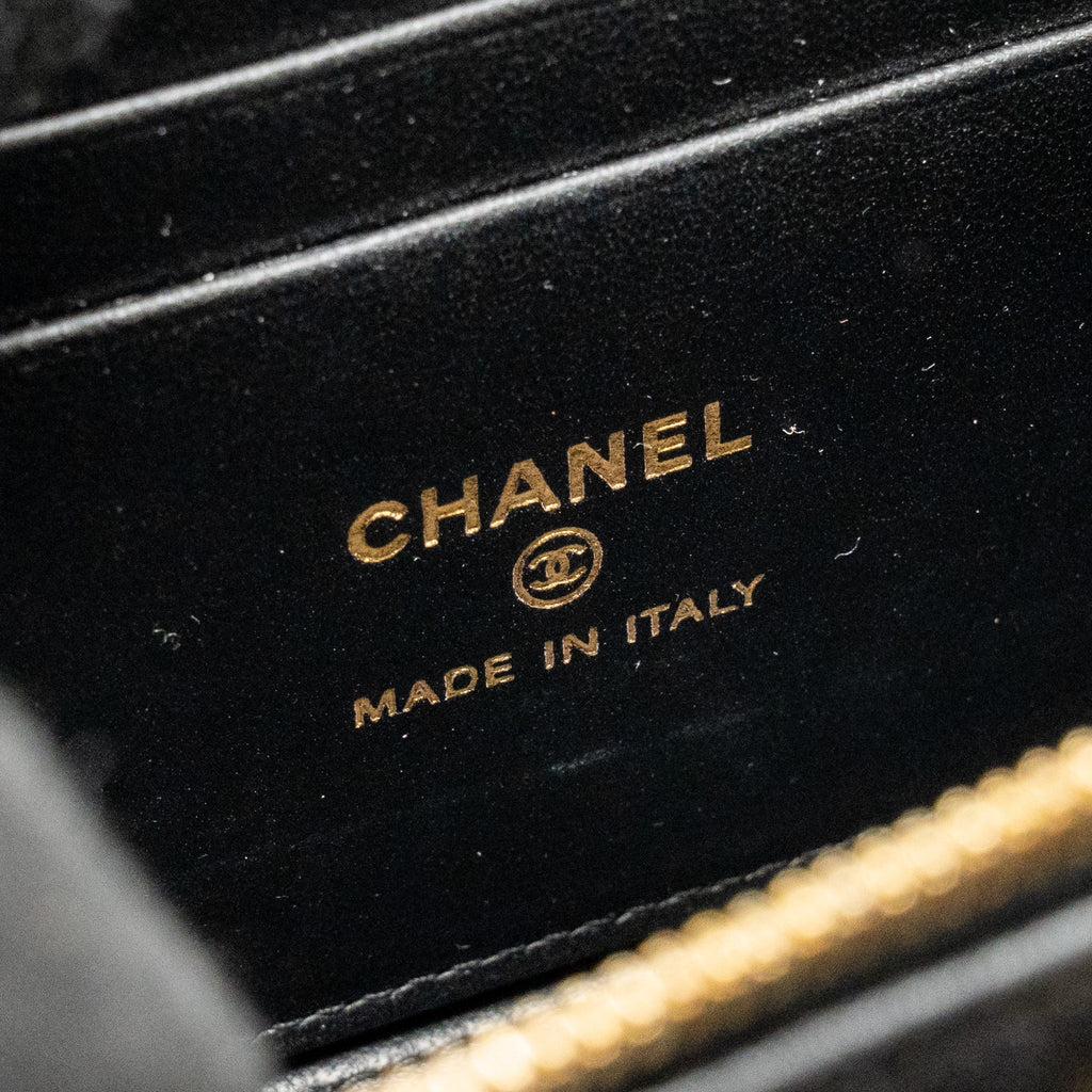 CHANEL LETTER TWIST TOP HANDLE LONG VANITY WITH CHAIN LAMBSKIN BLACK GHW (MICROCHIP)
