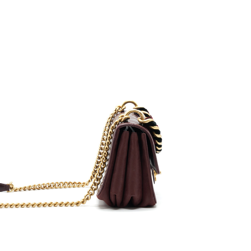 CHANEL SEASONAL FLAP BAG CALFSKIN / SUEDE LEATHER BURGUNDY GHW