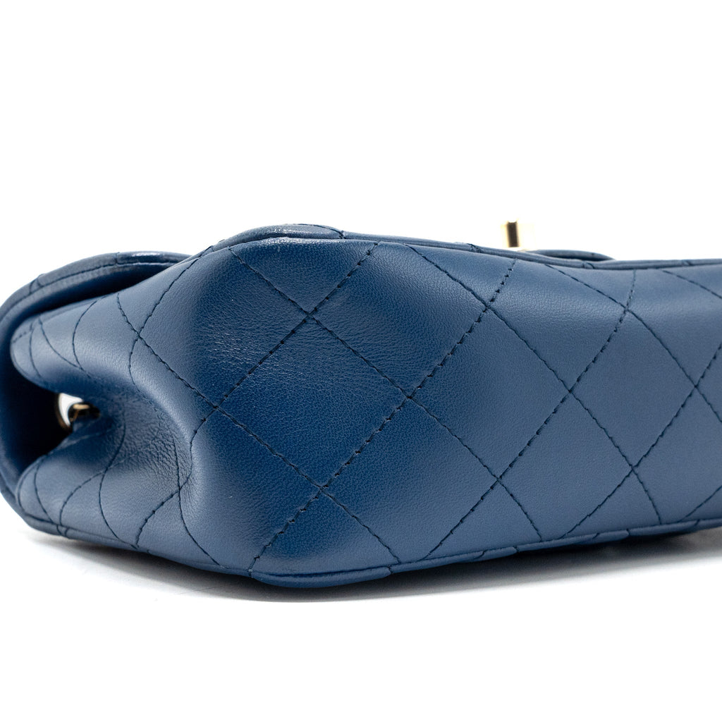 CHANEL MINI RECTANGULAR FLAP BAG LAMBSKIN BLUE LGHW
