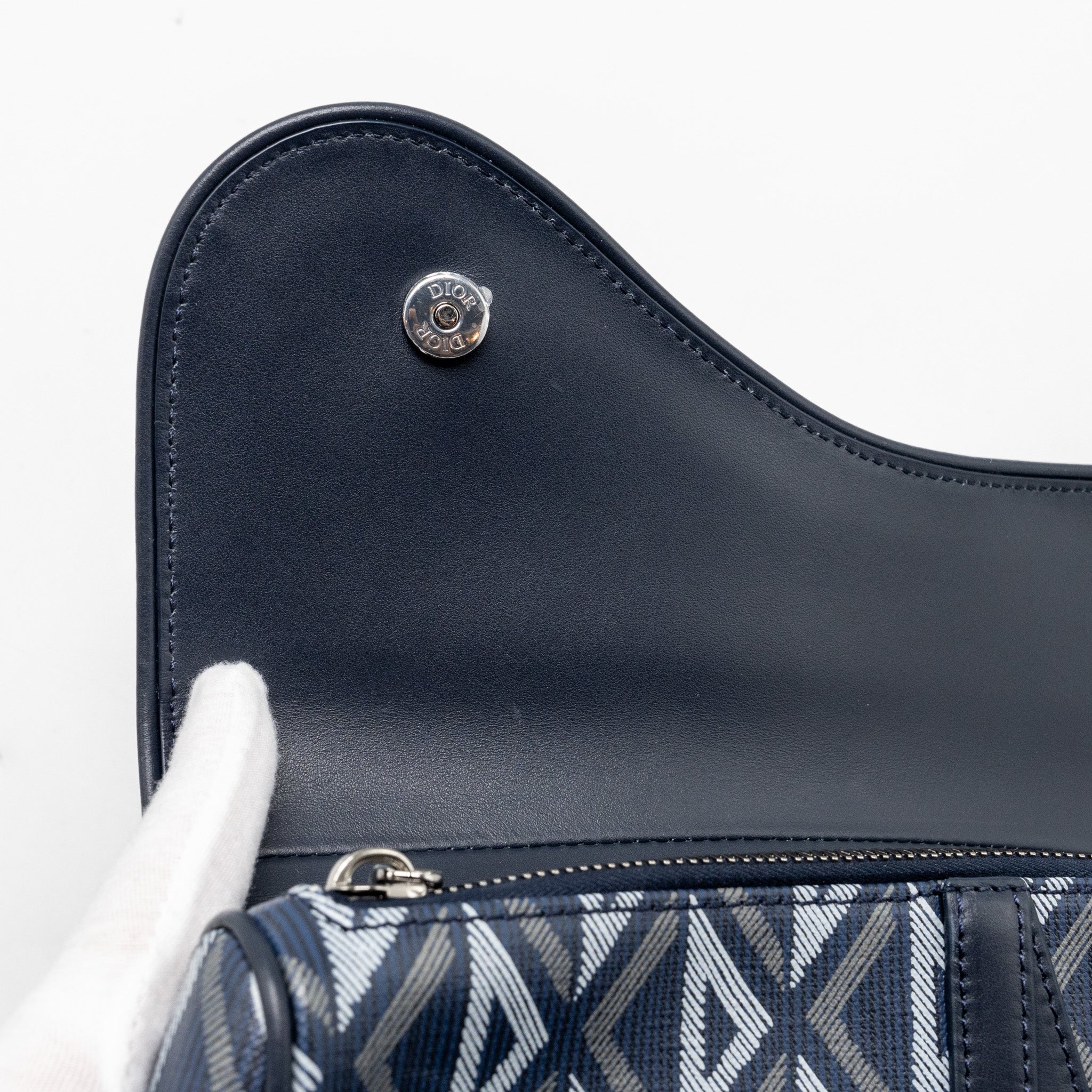 DIOR HOMME SADDLE BAG CD DIAMOND CANVAS/SMOOTH CALFSKIN NAVY BLUE SHW