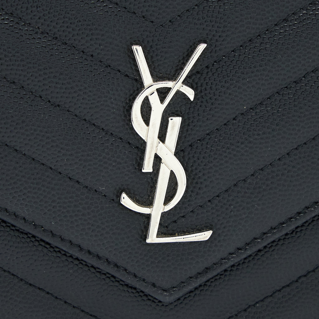 SAINT LAURENT/ YSL ENVELOPE WALLET ON CHAIN GRAIN CALFSKIN BLACK SHW