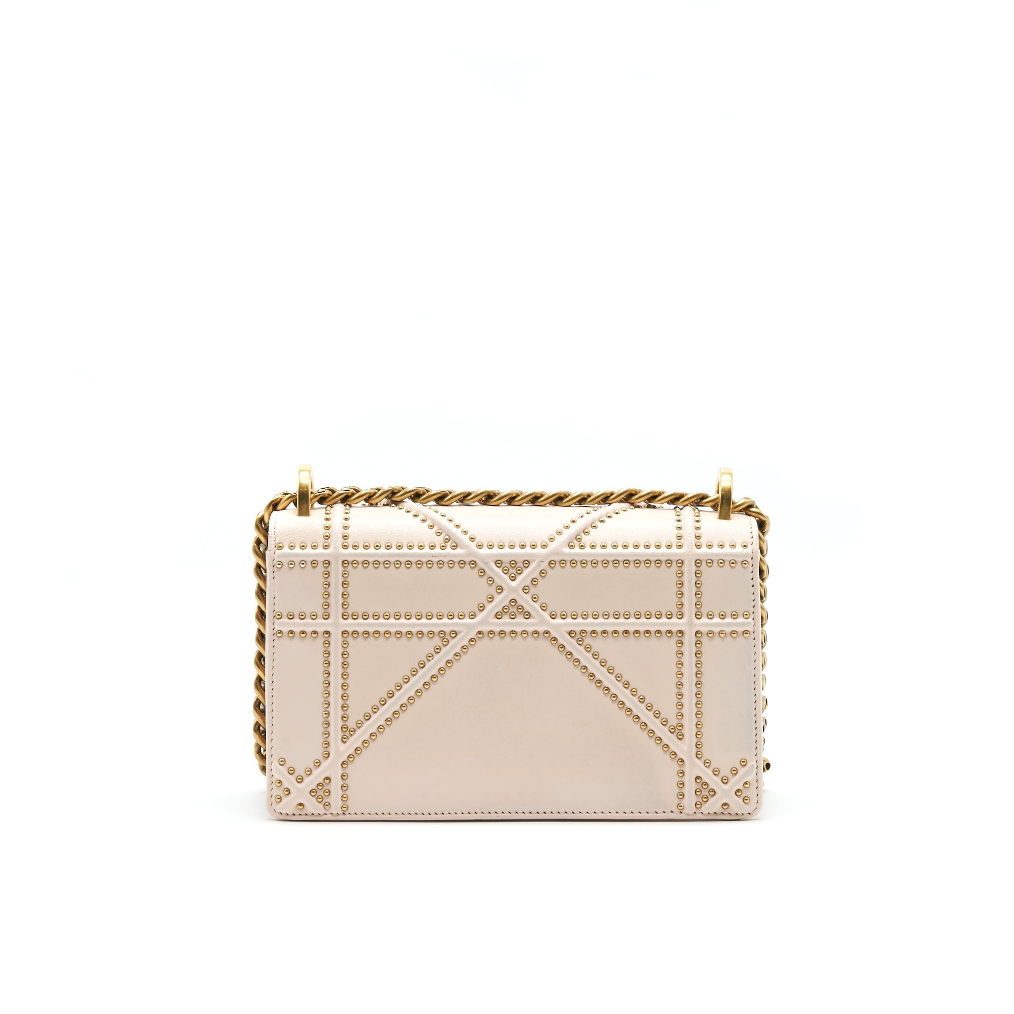 DIOR SMALL STUDDED DIORAMA BEIGE WITH GHW