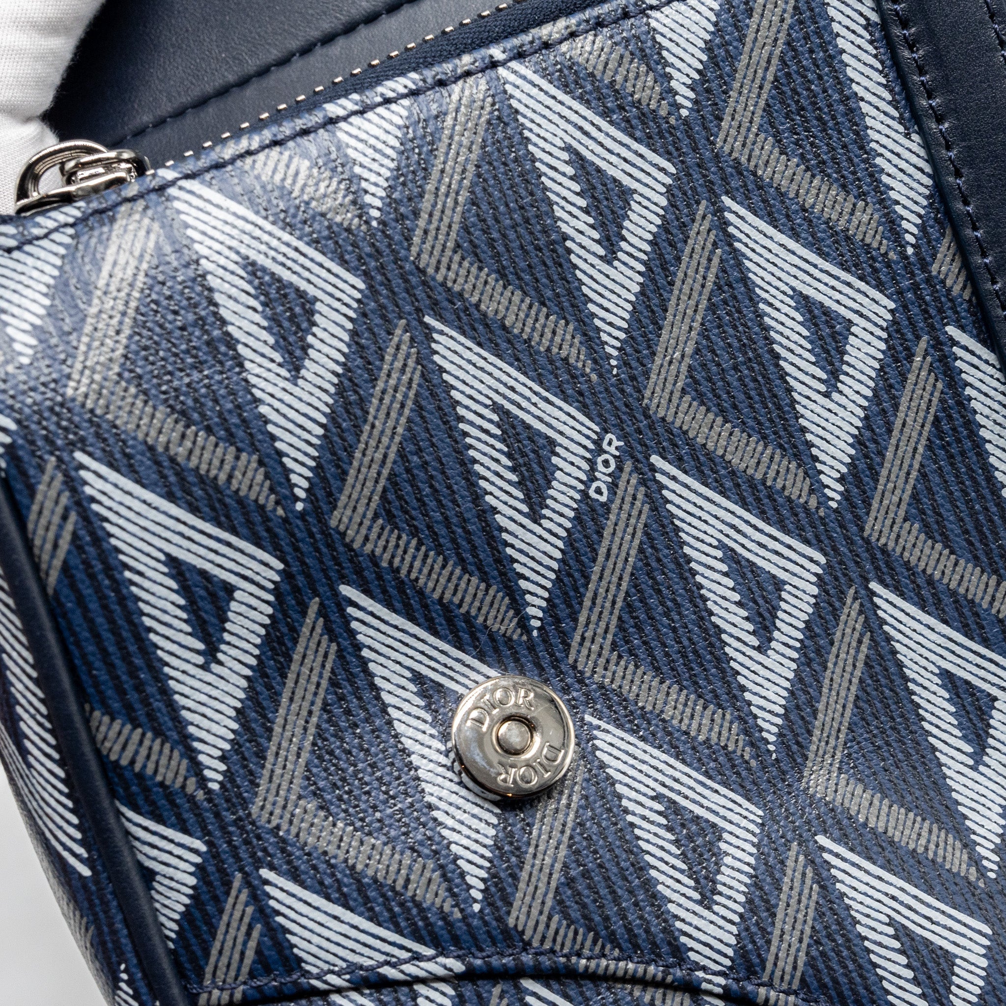 DIOR HOMME SADDLE BAG CD DIAMOND CANVAS/SMOOTH CALFSKIN NAVY BLUE SHW