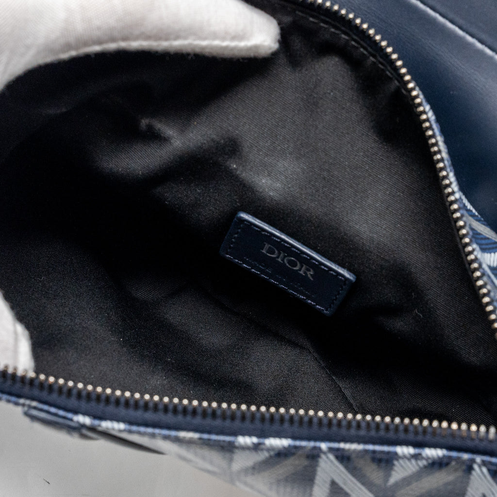 DIOR HOMME SADDLE BAG CD DIAMOND CANVAS/SMOOTH CALFSKIN NAVY BLUE SHW