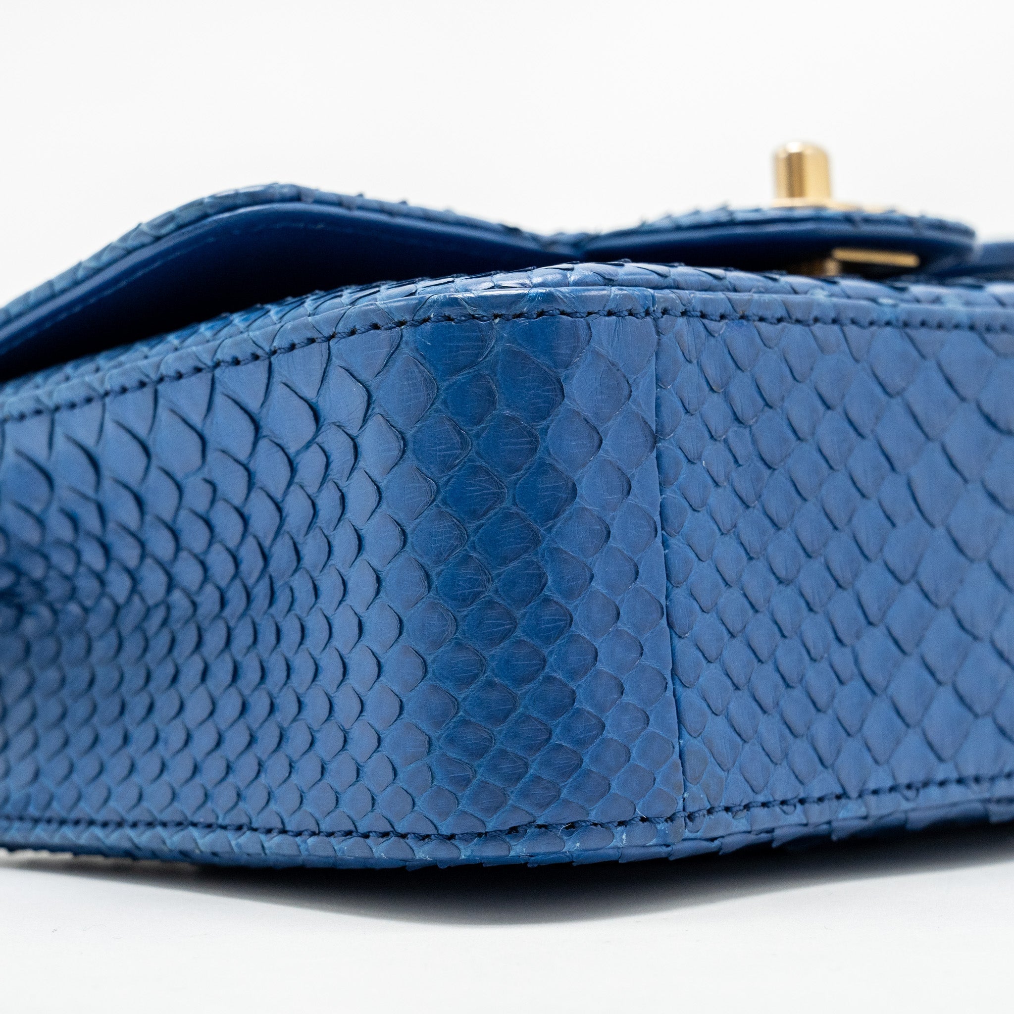 CHANEL MINI RECTANGULAR FLAP BAG PYTHON BLUE GHW