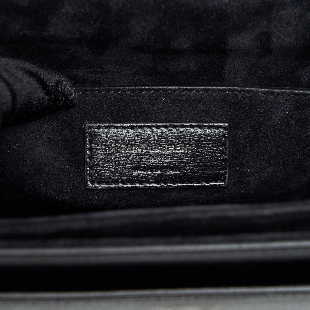 SAINT LAURENT/YSL BELLACHASSE CALFSKIN BLACK RUTHENIUM SLIVER HARDWARE