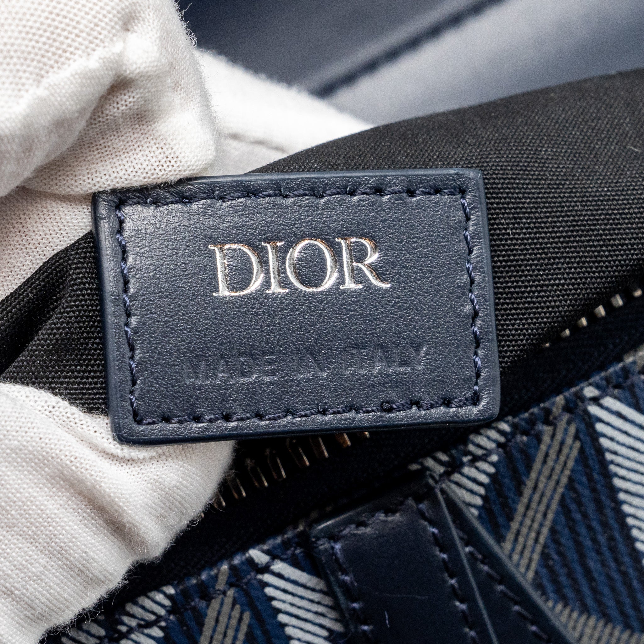 DIOR HOMME SADDLE BAG CD DIAMOND CANVAS/SMOOTH CALFSKIN NAVY BLUE SHW