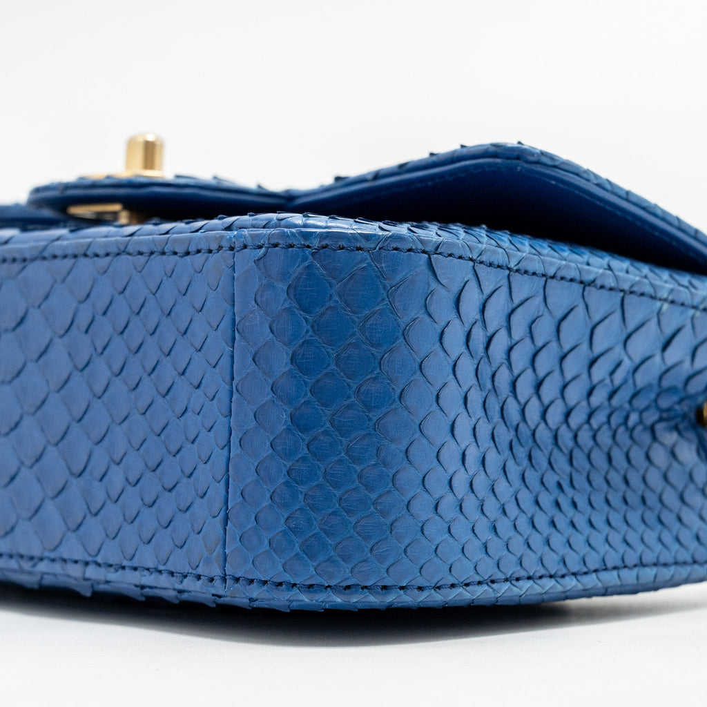 CHANEL MINI RECTANGULAR FLAP BAG PYTHON BLUE GHW