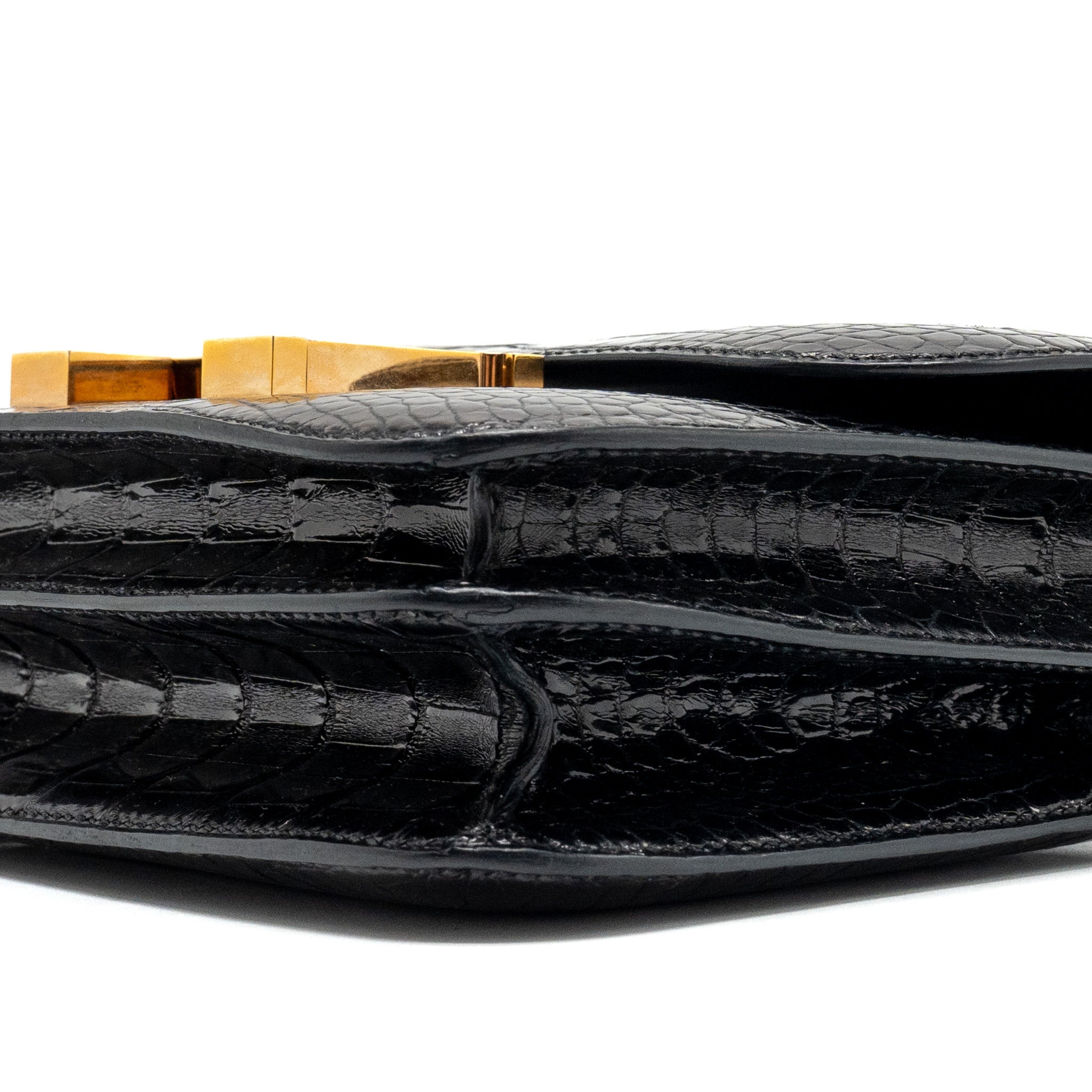 HERMES MINI CONSTANCE ALLIGATOR MISSISSIPPIENSIS SHINY BLACK GHW