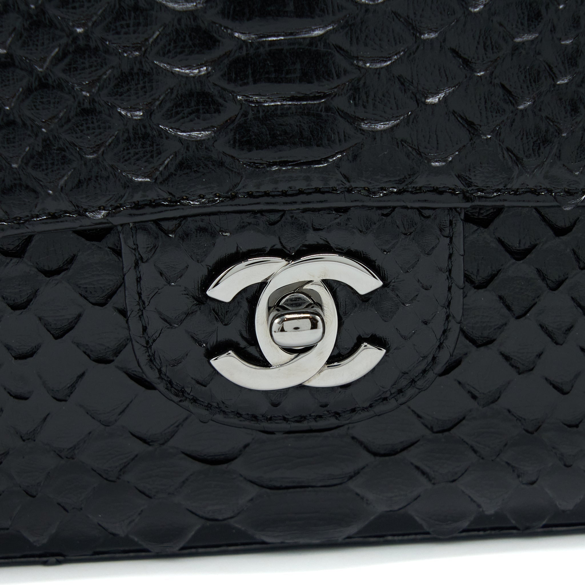 CHANEL MEDIUM CLASSIC DOUBLE FLAP BAG PYTHON BLACK SHW