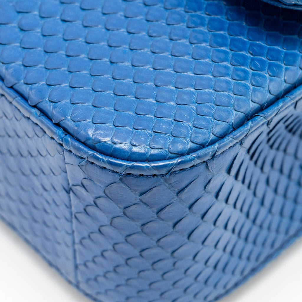CHANEL MINI RECTANGULAR FLAP BAG PYTHON BLUE GHW