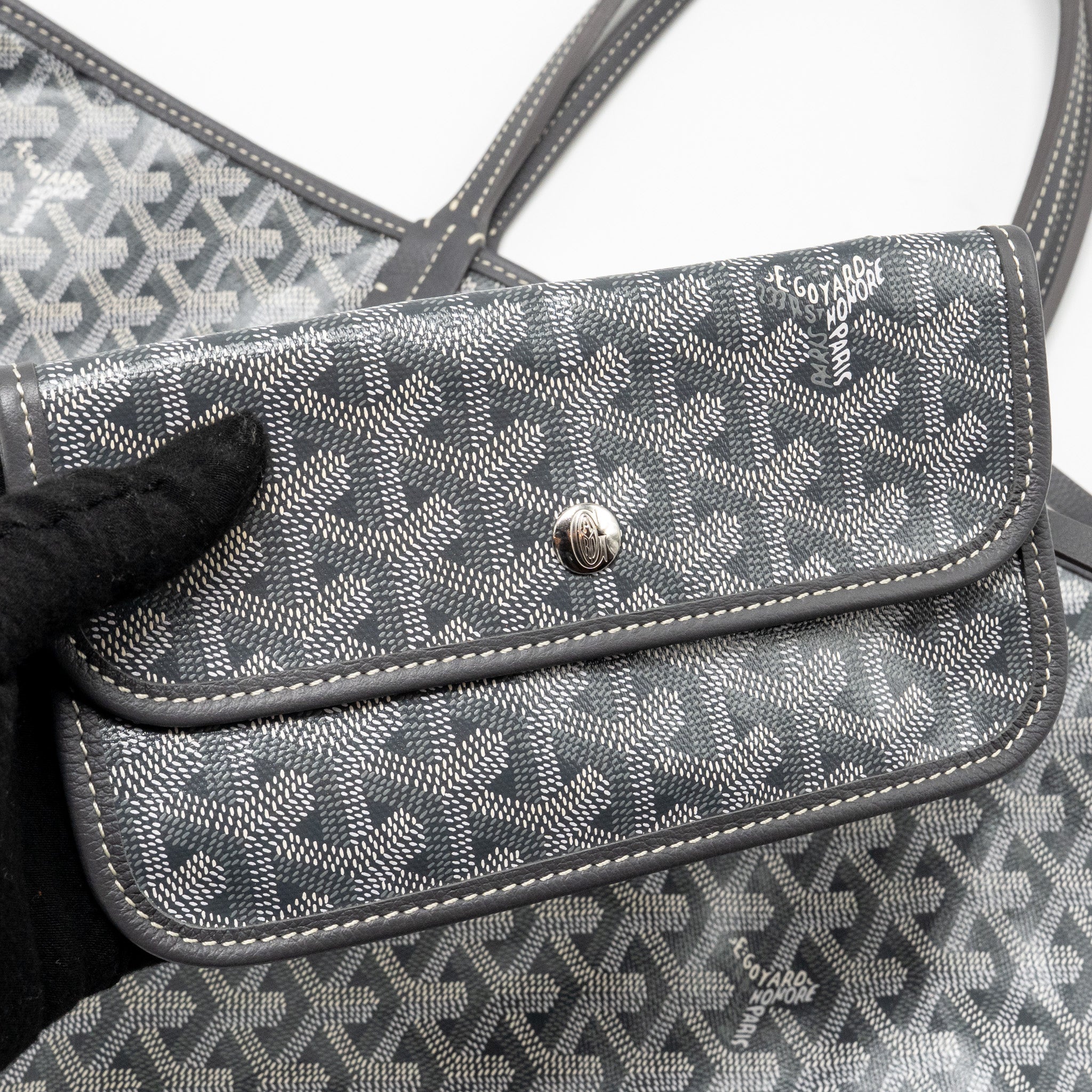 GOYARD SAINT LOUIS PM TOTE GOYARDINE CANVAS/CALFSKIN GREY SHW
