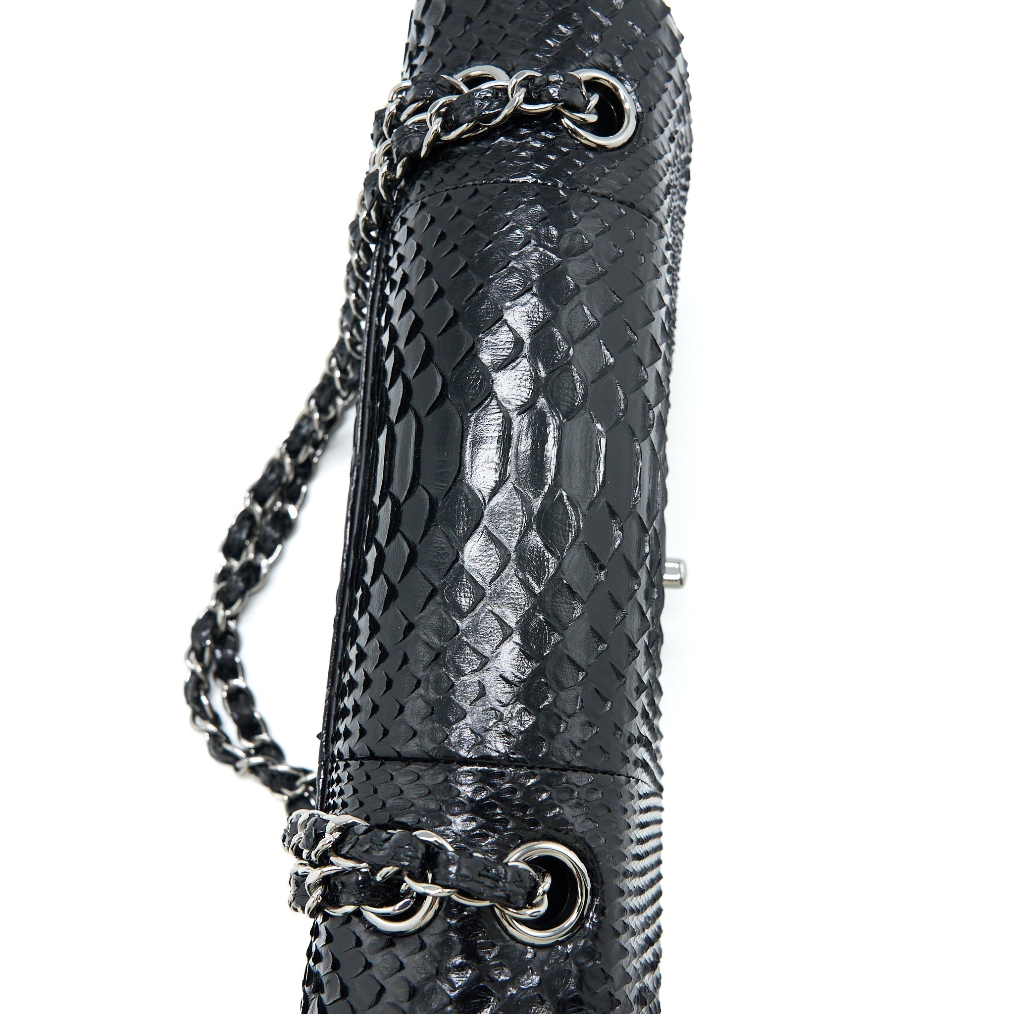 CHANEL MEDIUM CLASSIC DOUBLE FLAP BAG PYTHON BLACK SHW