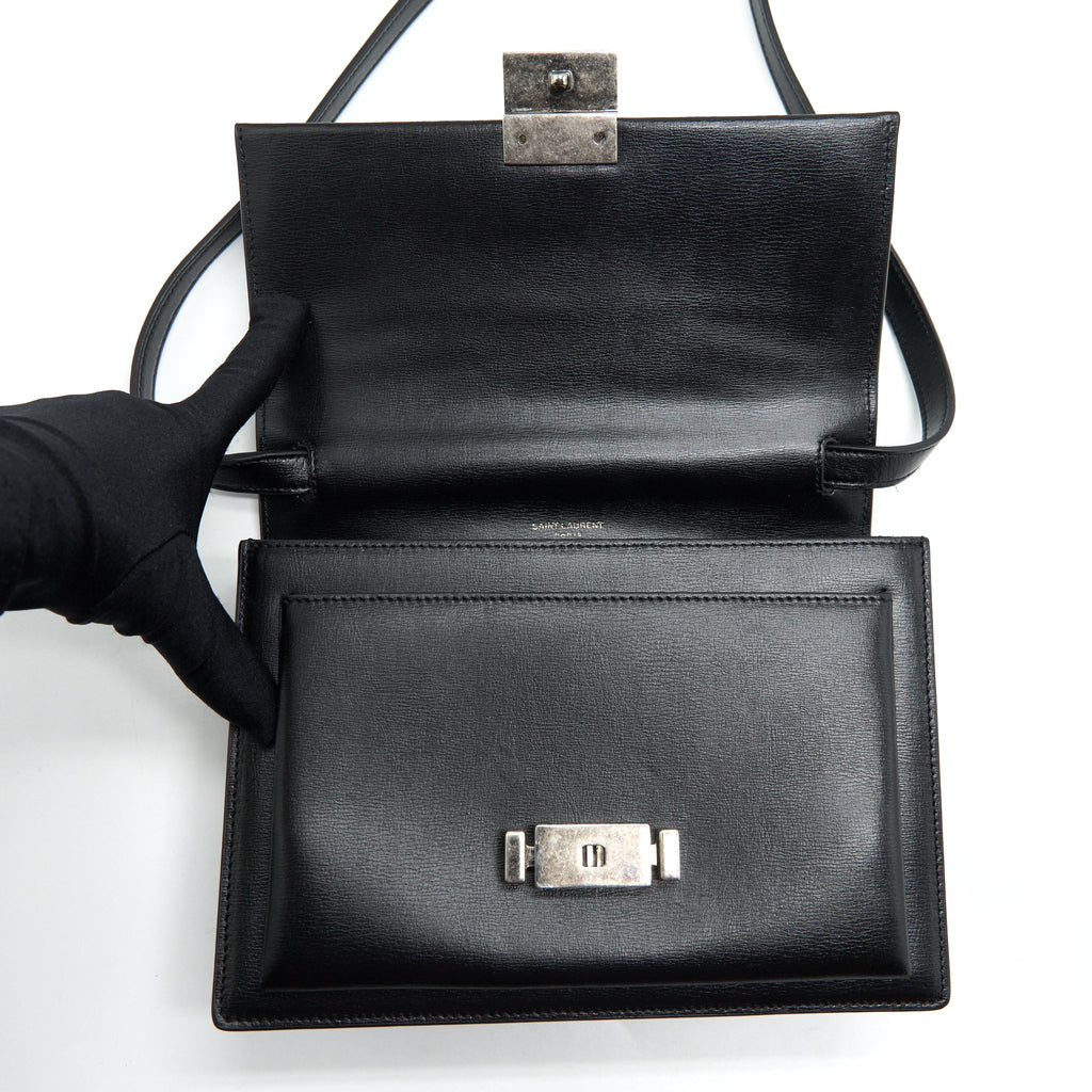 SAINT LAURENT/YSL BELLACHASSE CALFSKIN BLACK RUTHENIUM SLIVER HARDWARE