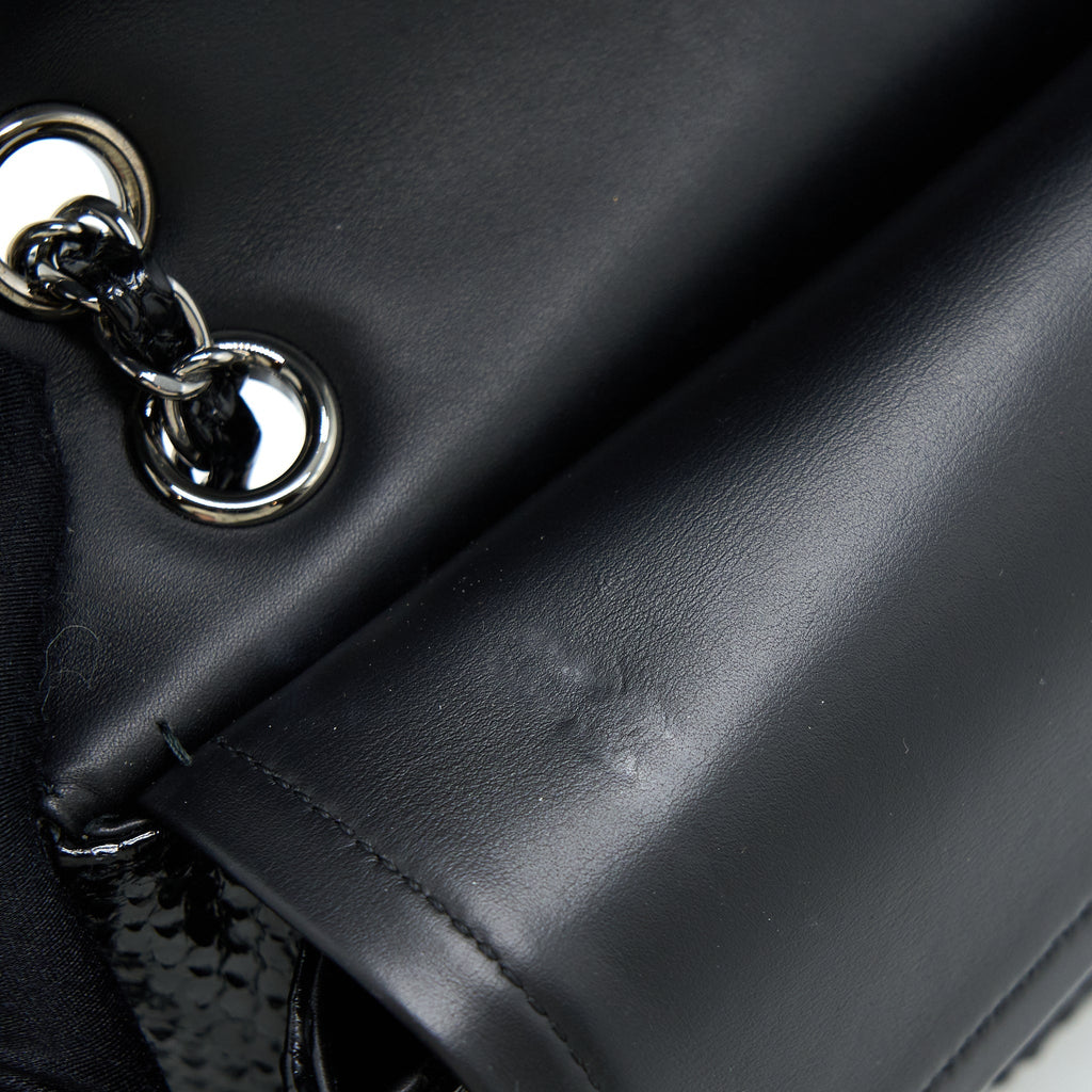 CHANEL MEDIUM CLASSIC DOUBLE FLAP BAG PYTHON BLACK SHW