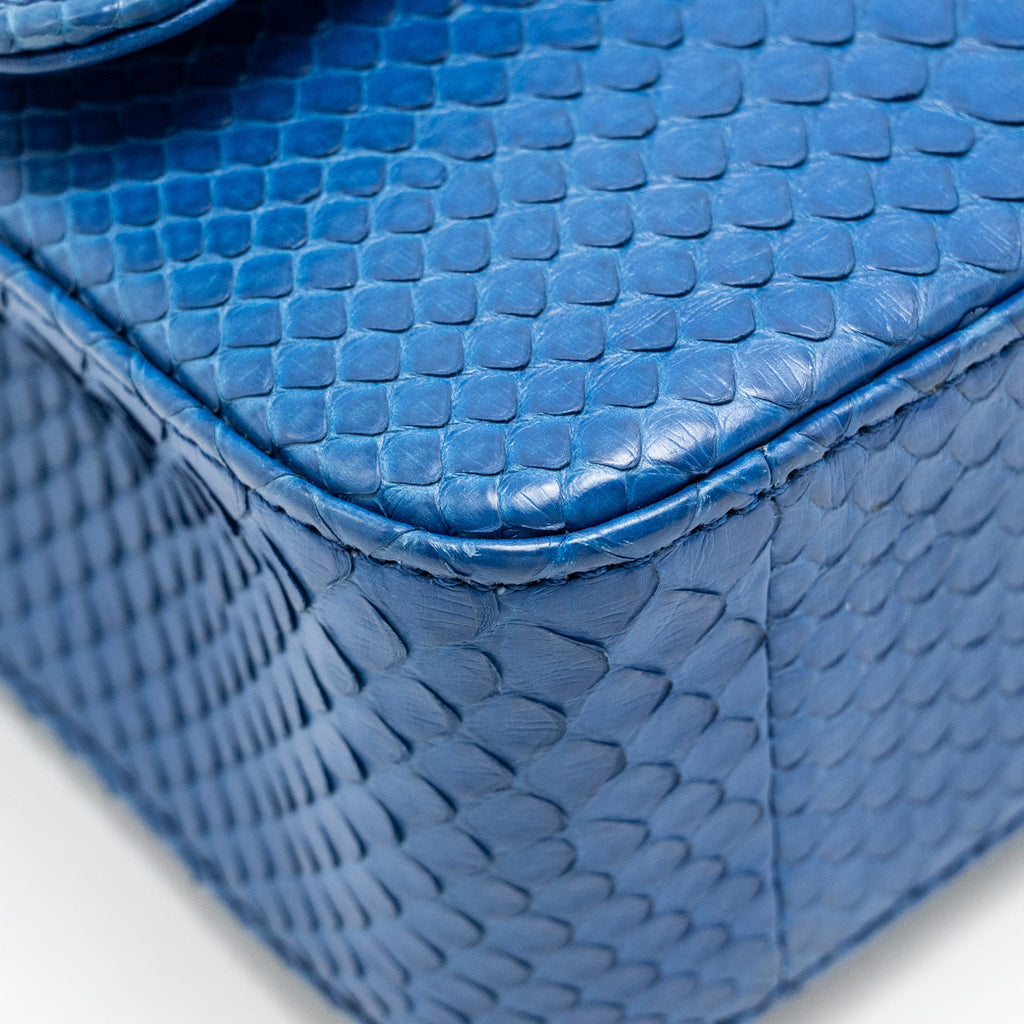 CHANEL MINI RECTANGULAR FLAP BAG PYTHON BLUE GHW