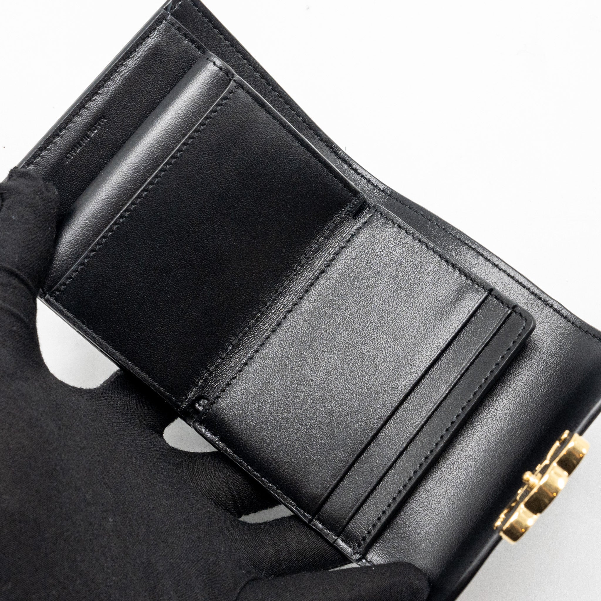 CELINE SMALL TRIOMPHE FLAP WALLET SHINY CALFSKIN BLACK GHW