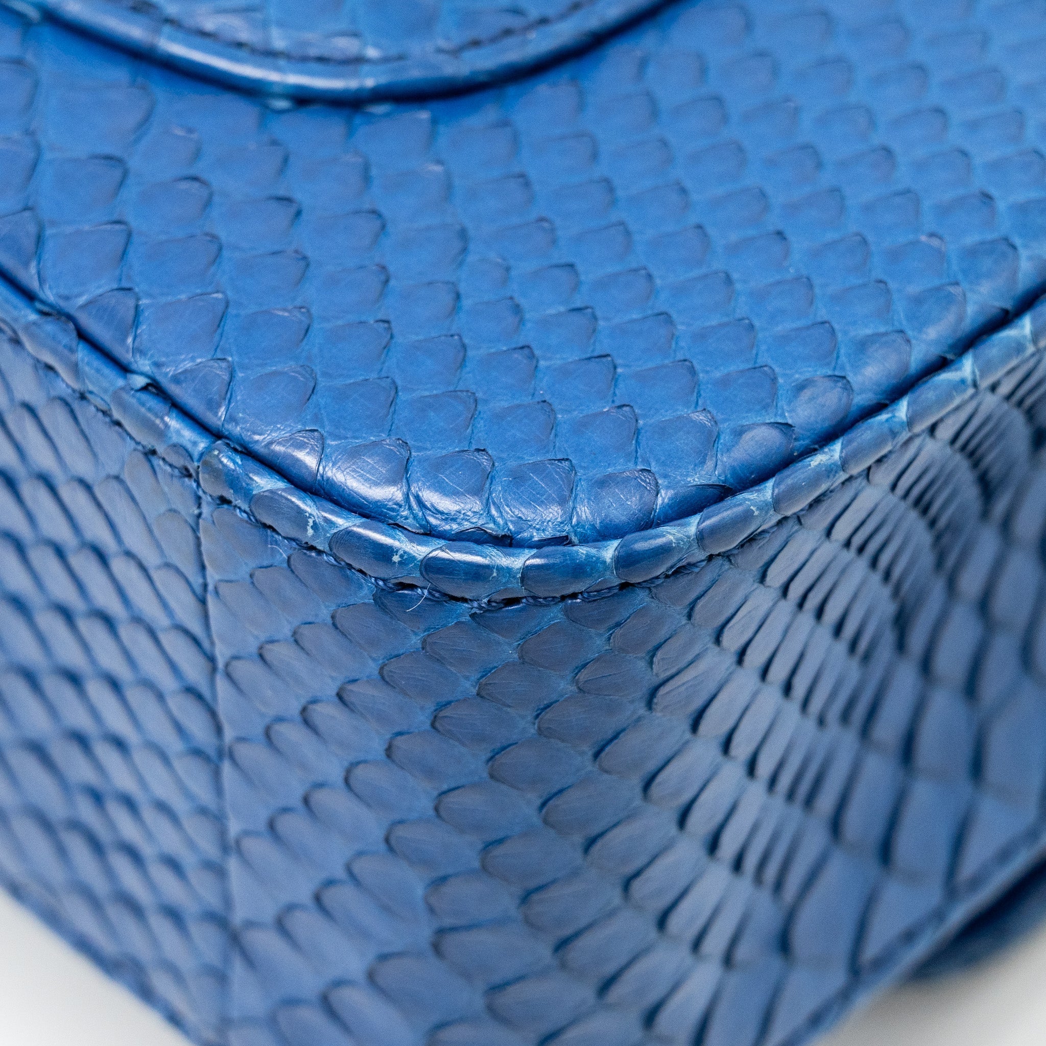 CHANEL MINI RECTANGULAR FLAP BAG PYTHON BLUE GHW