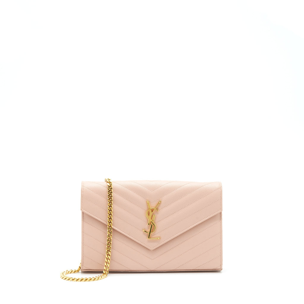 SAINT LAURENT/YSL CASSANDRE MATELASSE CHAIN WALLET GRAINED CALFSKIN PALE BLUSH GHW