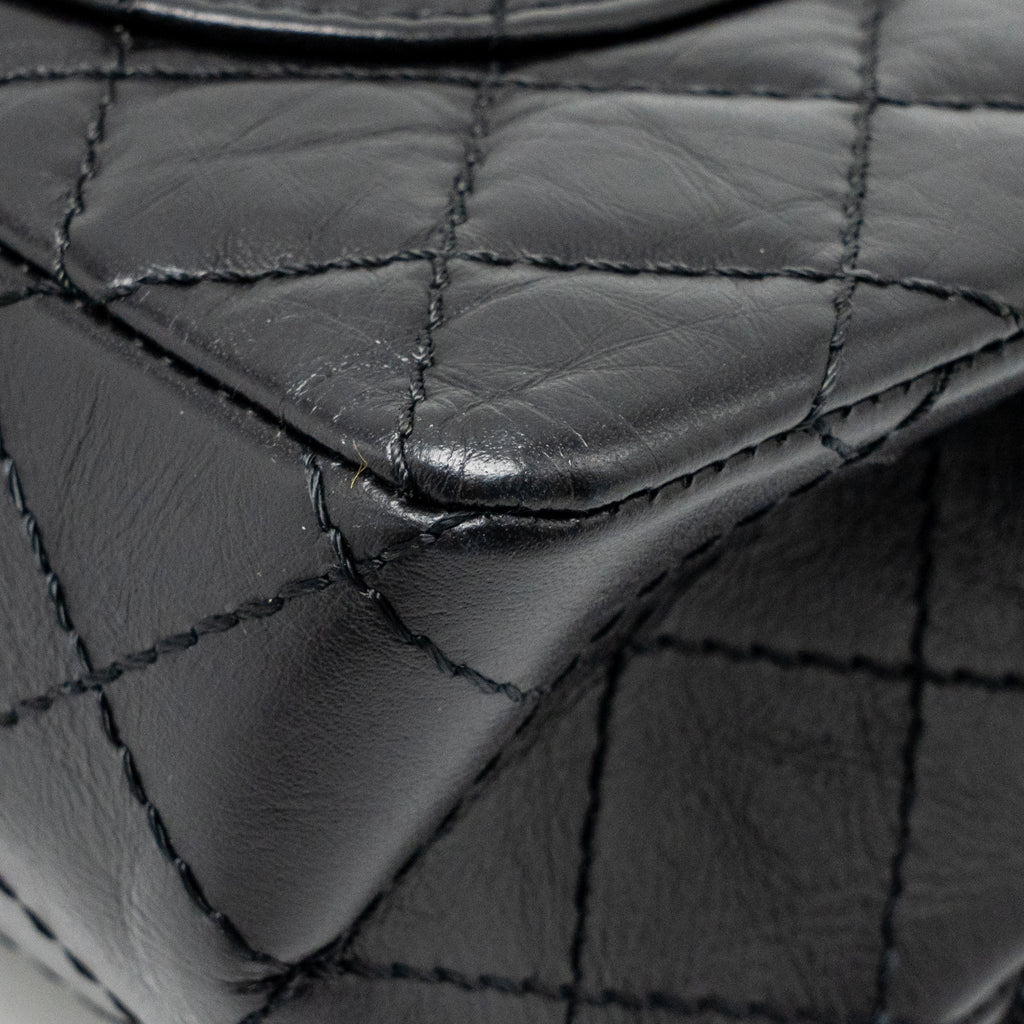 CHANEL SMALL 2.55 REISSUE FLAP BAG AGED CALFSKIN BLACK RUTHENIUM SILVER HARDWARE