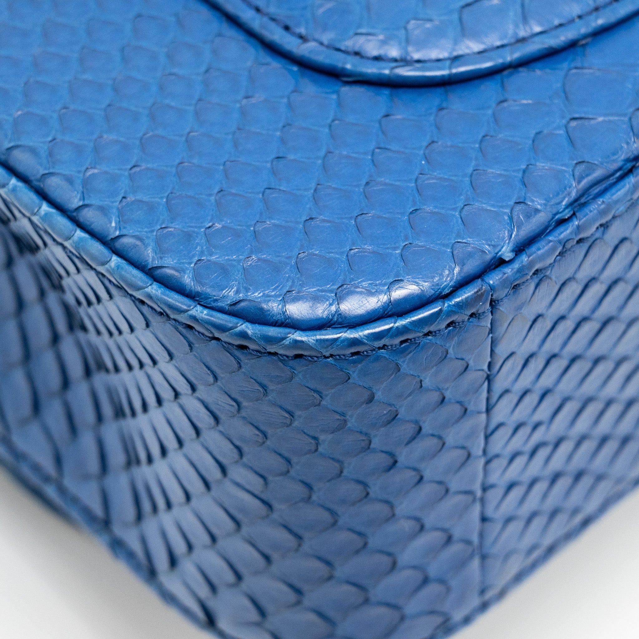 CHANEL MINI RECTANGULAR FLAP BAG PYTHON BLUE GHW