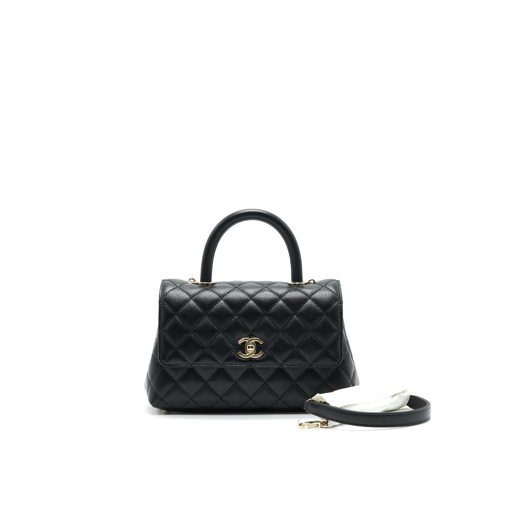 CHANEL 21K SMALL (OLD MINI) 24CM COCOHANDLE BLACK CAVIAR LGHW (MICROCHIP)