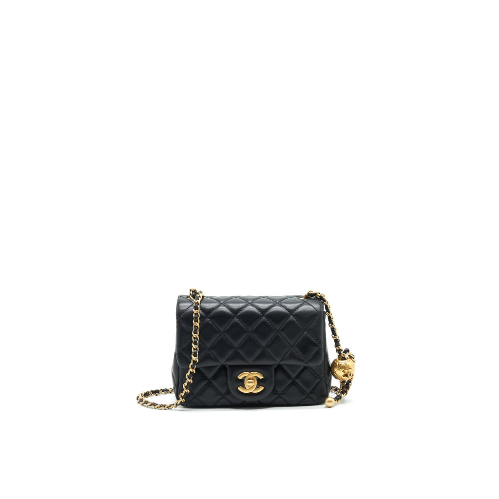 CHANEL 21B PEARL CRUSH SQUARE MINI FLAP BAG BLACK GHW (NEW VERSION WITH MICROCHIP)