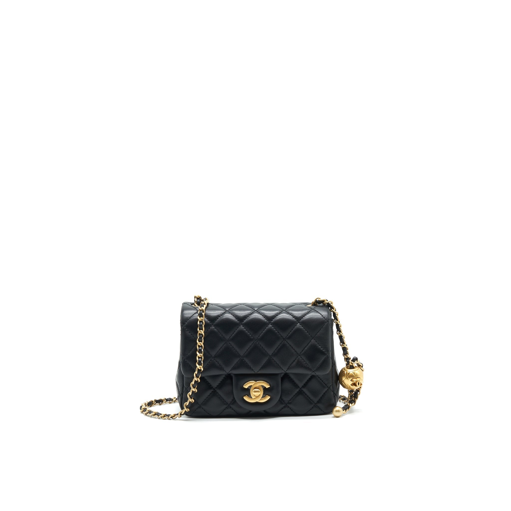 CHANEL 21B PEARL CRUSH SQUARE MINI FLAP BAG BLACK GHW (NEW VERSION WITH MICROCHIP)