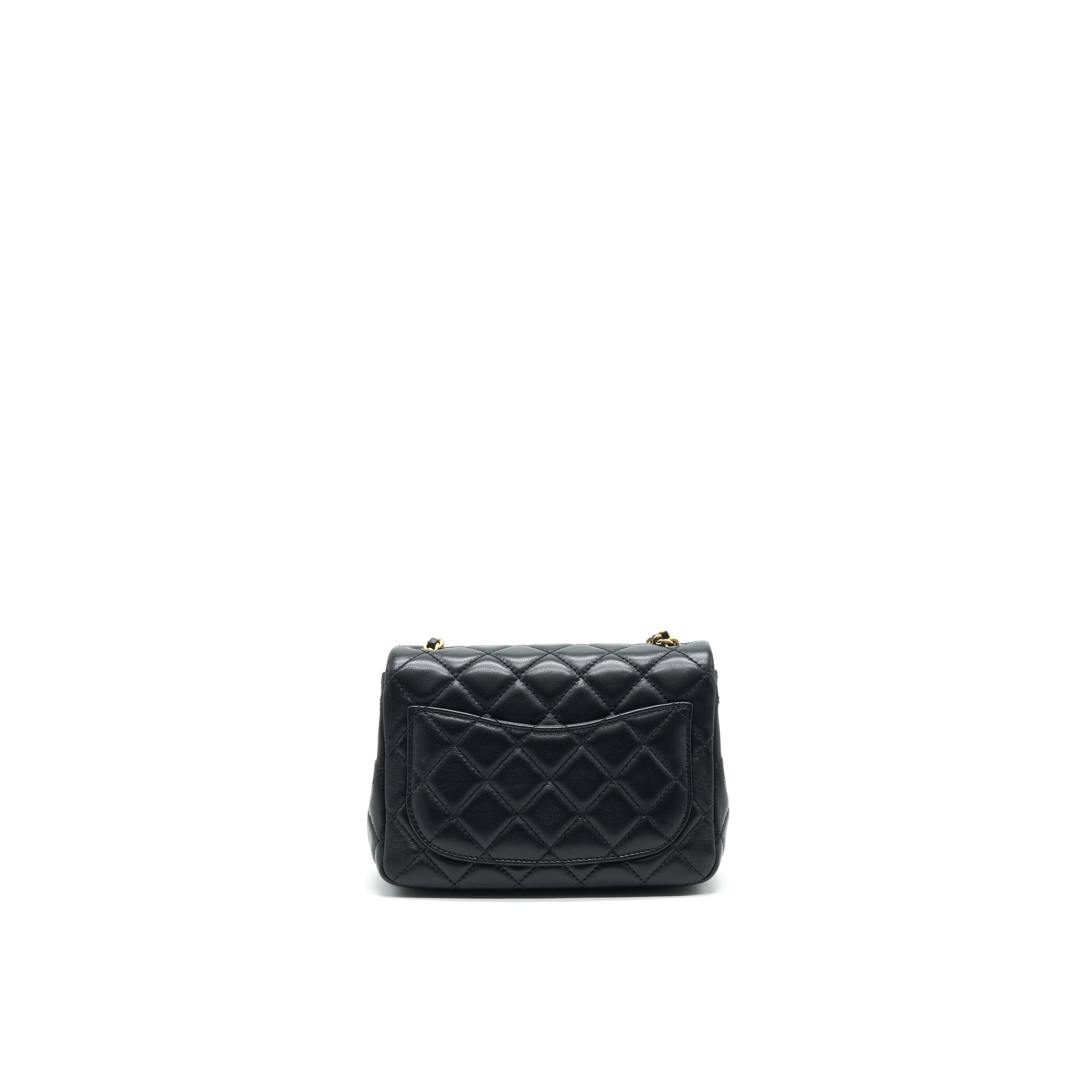 CHANEL 22C PEARL CRUSH MINI SQUARE RECTANGULAR FLAP BAG BLACK GHW（MICROCHIP)